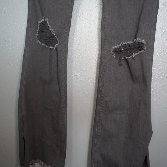 Express Womens Black Distressed Boot Cut High Rise Denim Jeans Size 2 Short - Picture 3 of 7